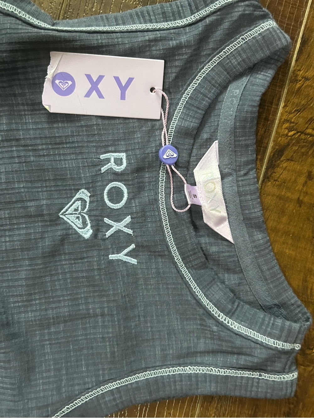 Roxy Slate Blue Ribbed Tank & Drawstring Shorts Sleep Set - Picture 3 of 5
